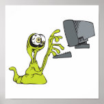green computer typing alien monster blob posters
