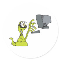 green computer typing alien monster blob stickers