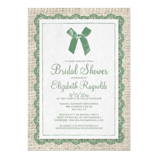 Green Country Burlap Bridal Shower Invitations