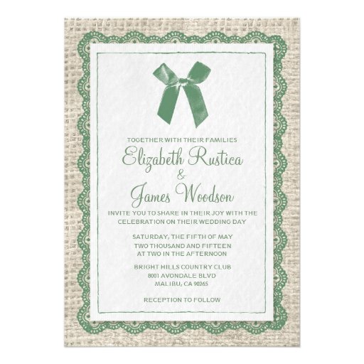 Green Country Burlap Wedding Invitations