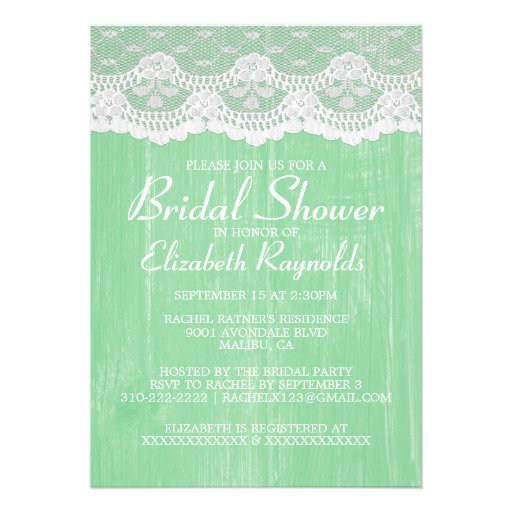 Green Country Lace Bridal Shower Invitations