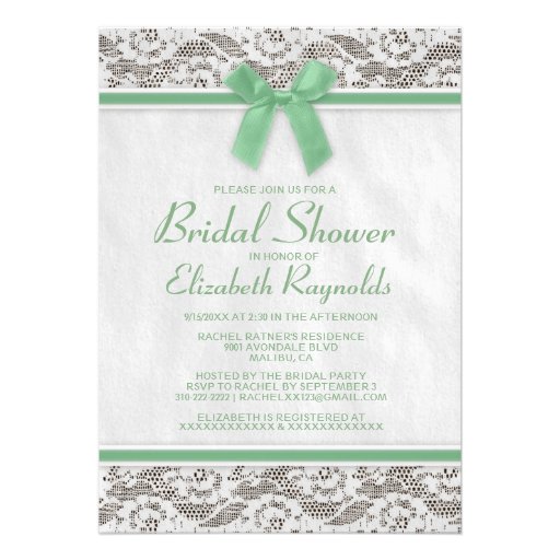Green Country Lace Bridal Shower Invitations