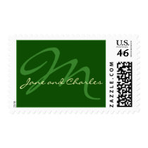 Green & Cream Monogram M • Bride & Groom Stamp by CSWedding Green & Cream Monogram M • Bride & Groom Stamp