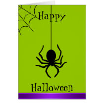 Green Creepy Spider Happy Halloween Card