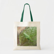 Green Cricket on a Leaf Tote Bag
