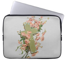 Green Cross With Pink Flowers Laptop Computer Sleeve