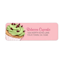 Green Cupcake on Pink Return Address Label