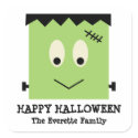 Green cute Frankenstein happy halloween favor sticker