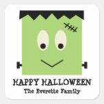 Green cute Frankenstein happy halloween favor Square Sticker
