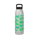 Green cyan and white Hearts Water Bottle