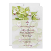 Green Cymbidium Orchid First Communion Invitation