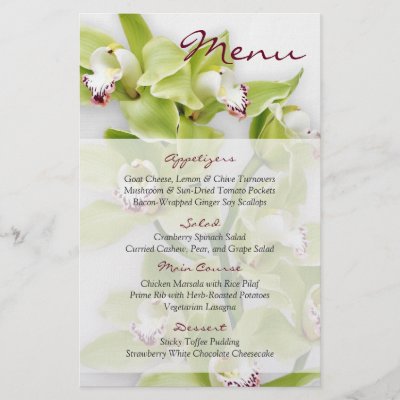 Green Cymbidium Orchid Floral Wedding Menu Card Flyer