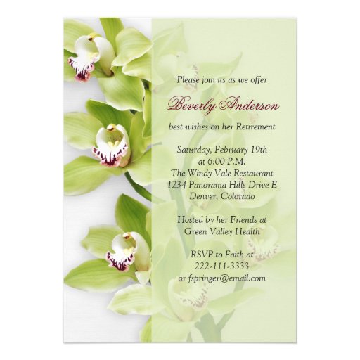 Green Cymbidium Orchid Retirement Invitation