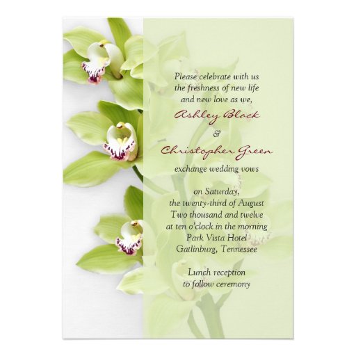 Green Cymbidium Orchid Wedding Invitation 5x7 Size