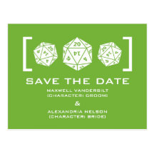 Green D20 Dice Gamer Save the Date Postcard