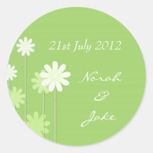Green Daisy Wedding Envelope Seal Round Sticker