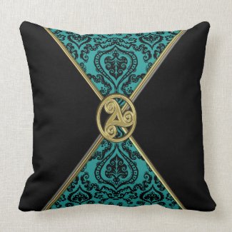 Green Damask and Black with Celtic Knot  Pillow