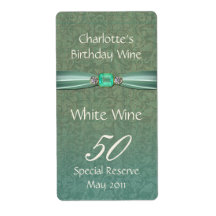 Green Damask Birthday Wine Labels