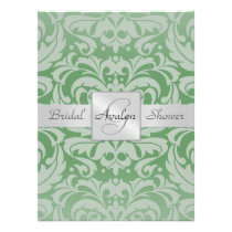 Green Damask Bridal Shower Monogram Invitation