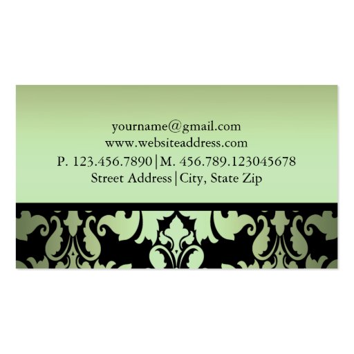 Green Damask Business Card (back side)