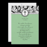 Green Damask Christian Wedding Invitation