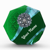 Green damask & crystal awards