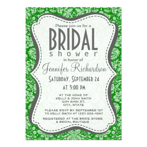Green Damask Custom Invite