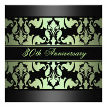 Green Damask Design Wedding Anniversary Invite invitations