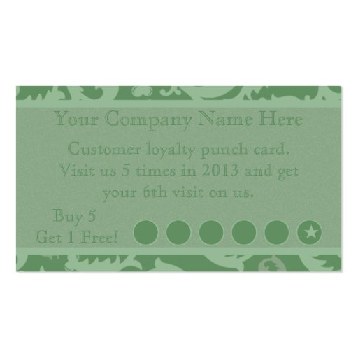 Green Damask Discount Promotional Punch Card Business Card (front side)