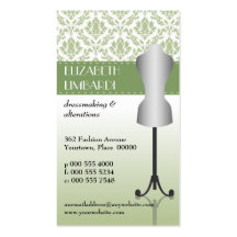Green Damask Fashion Dress Form Business Card