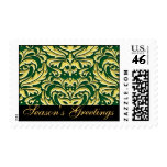 Green Damask Gold Metal Postage Stamp