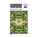 Green Damask Gold Metal Postage Stamp