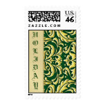 Green Damask Gold Metal Postage Stamp