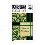 Green Damask Gold Metal Postage Stamp