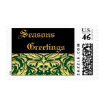 Green Damask Gold Metal Postage Stamp
