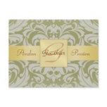 Green Damask Gold Monogram Save The Date Postcard