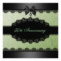 Green Damask & Lace Wedding Anniversary Invite invitations