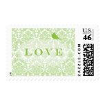 Green Damask Love Birds Postage