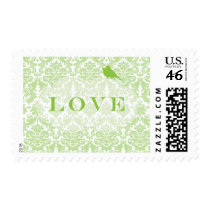 Green Damask Love Birds Postage
