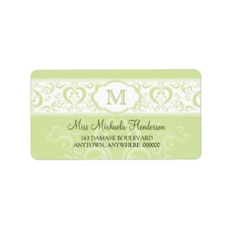 Green Damask Monogram Address Label label