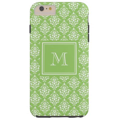 Green Damask Pattern 1 with Monogram Tough iPhone 6 Plus Case