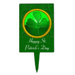 GREEN DAMASK ,SHAMROCK CAKE PICKS
