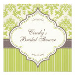 Green Damask & Stripe Bridal Shower Invitation