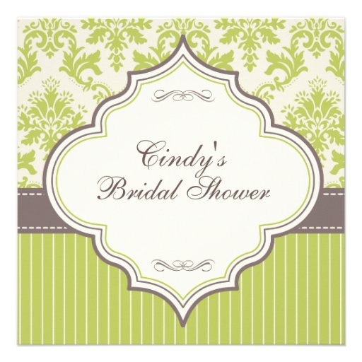 Green Damask & Stripe Bridal Shower Invitation