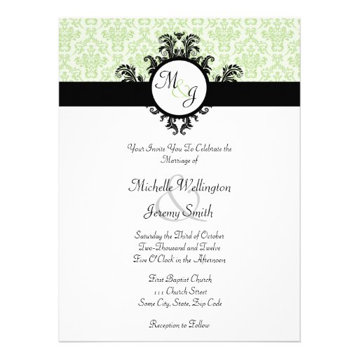 Green Damask Wedding Custom Announcement