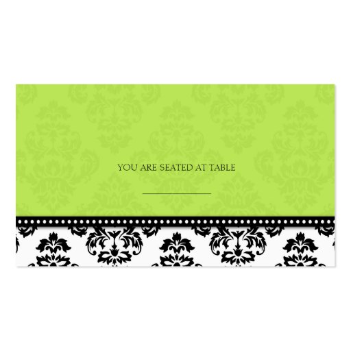 Green Damask Wedding Placecards Business Card (front side)