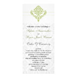 green damask Wedding program Rack Card Design