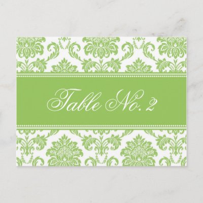 Green Damask Wedding Table Number Post Cards by DamaskElegance