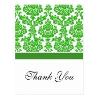 green damask wedding thank you postcard