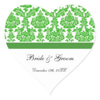 green damask wedding thank you sticker